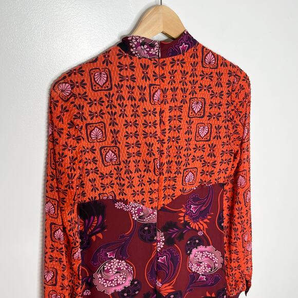 Modcloth X Anna Sui Long Sleeve Dress Womens 2 Purple Orange Floral Retro Mod - Picture 7 of 12